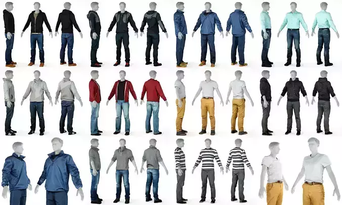 10 Casual Male Outfits V3 3D Model Collection