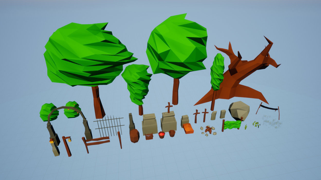 Low Poly Pack 33 Objects Graveyard Landscape Low-poly 3D model_1