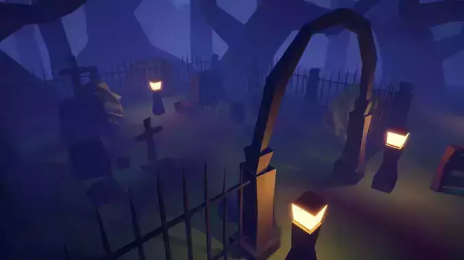 Low Poly Pack 33 Objects Graveyard Landscape Low-poly 3D model
