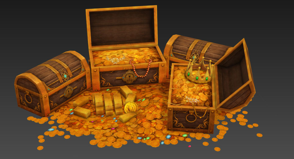  treasure box gold coin jewelry gem Low-poly 3D model_7