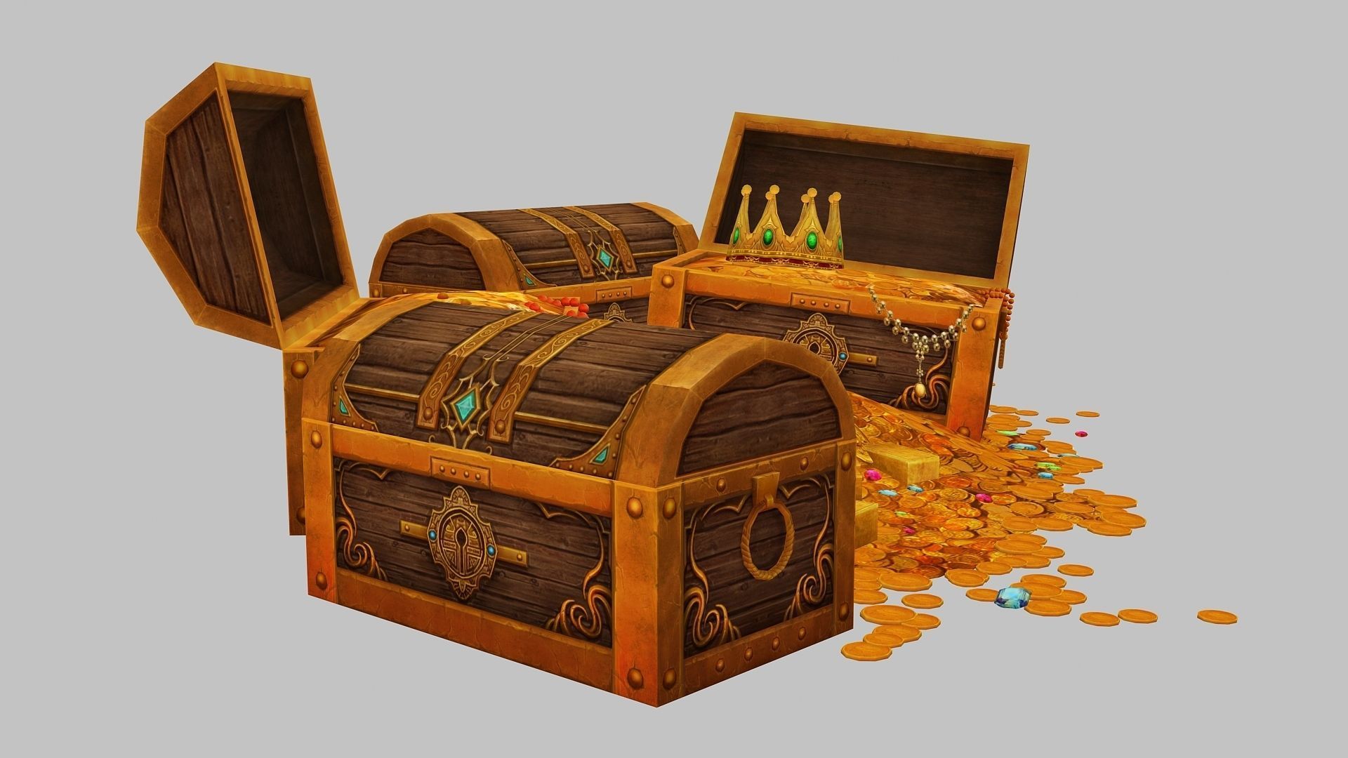  treasure box gold coin jewelry gem Low-poly 3D model_5