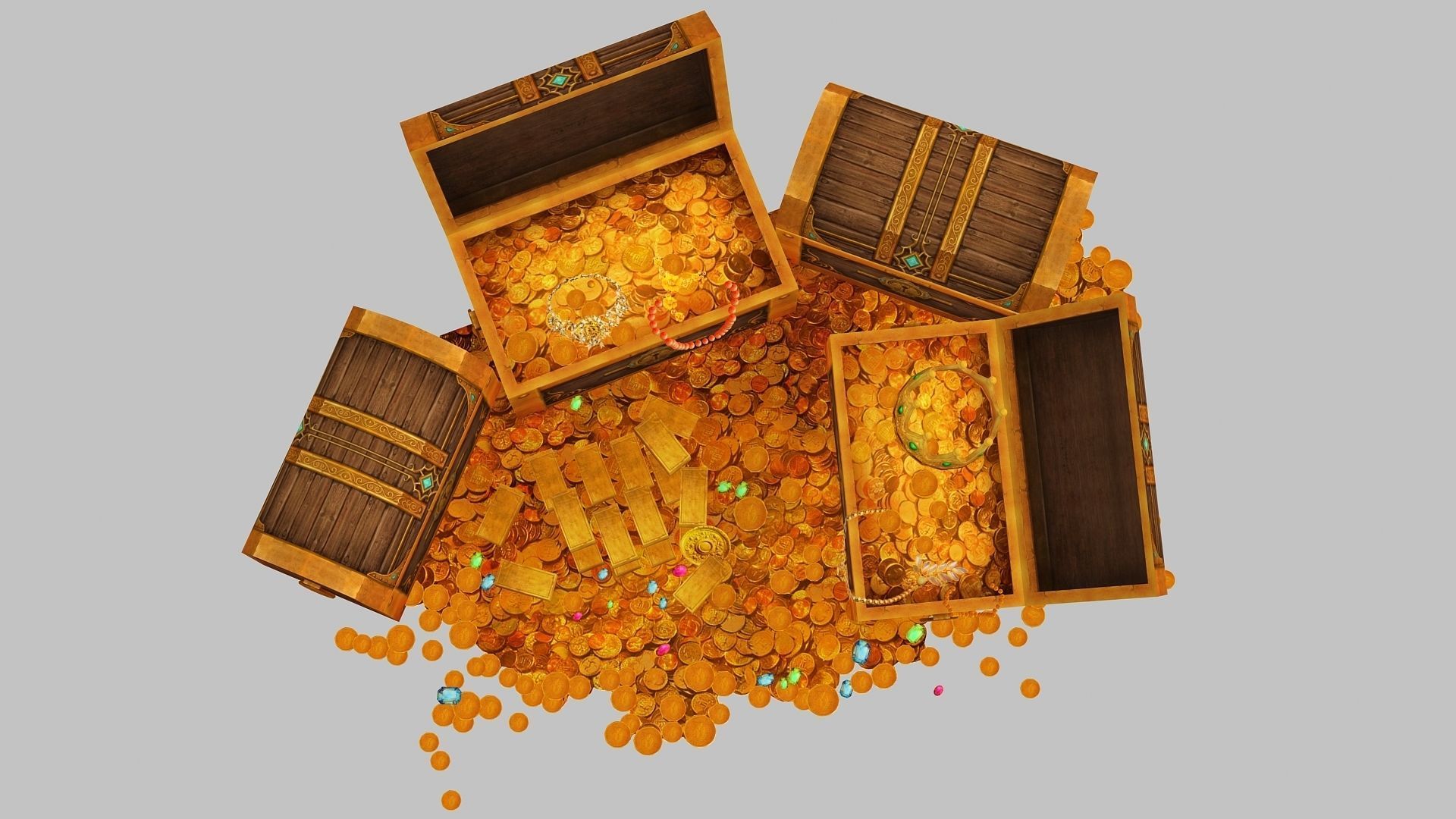  treasure box gold coin jewelry gem Low-poly 3D model_4