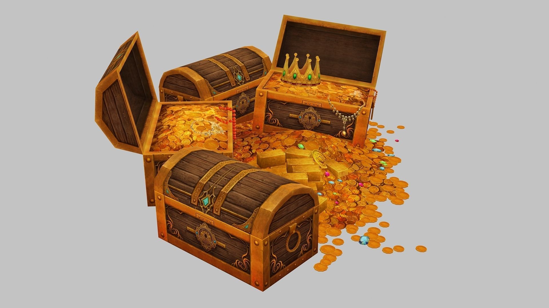  treasure box gold coin jewelry gem Low-poly 3D model_3