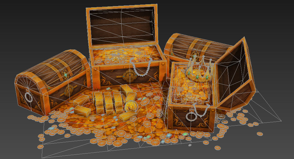  treasure box gold coin jewelry gem Low-poly 3D model_8