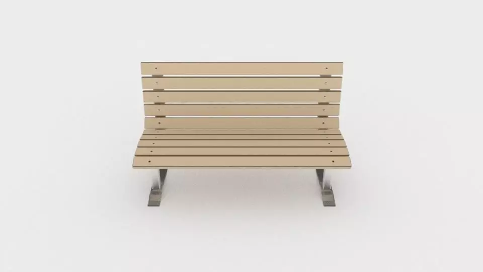 Wood and metal park bench 3D model_0