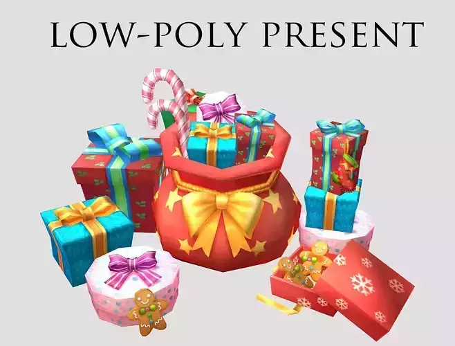 gift present Christmas holiday decoration package celebration  Low-poly 3D model
