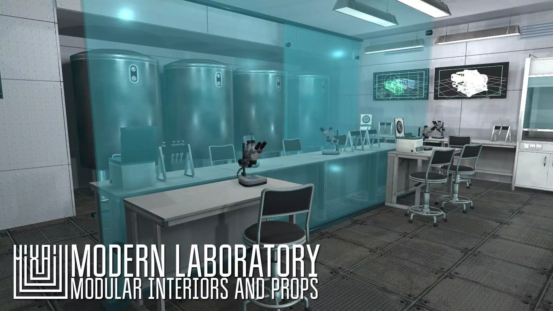 Modern laboratory - modular interiors and props Low-poly 3D model