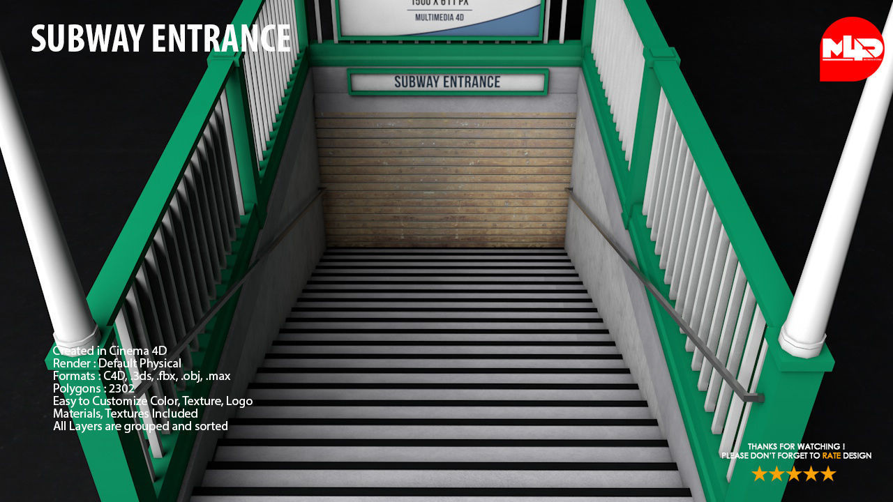 Subway Entrance - Street Props 3D model_6