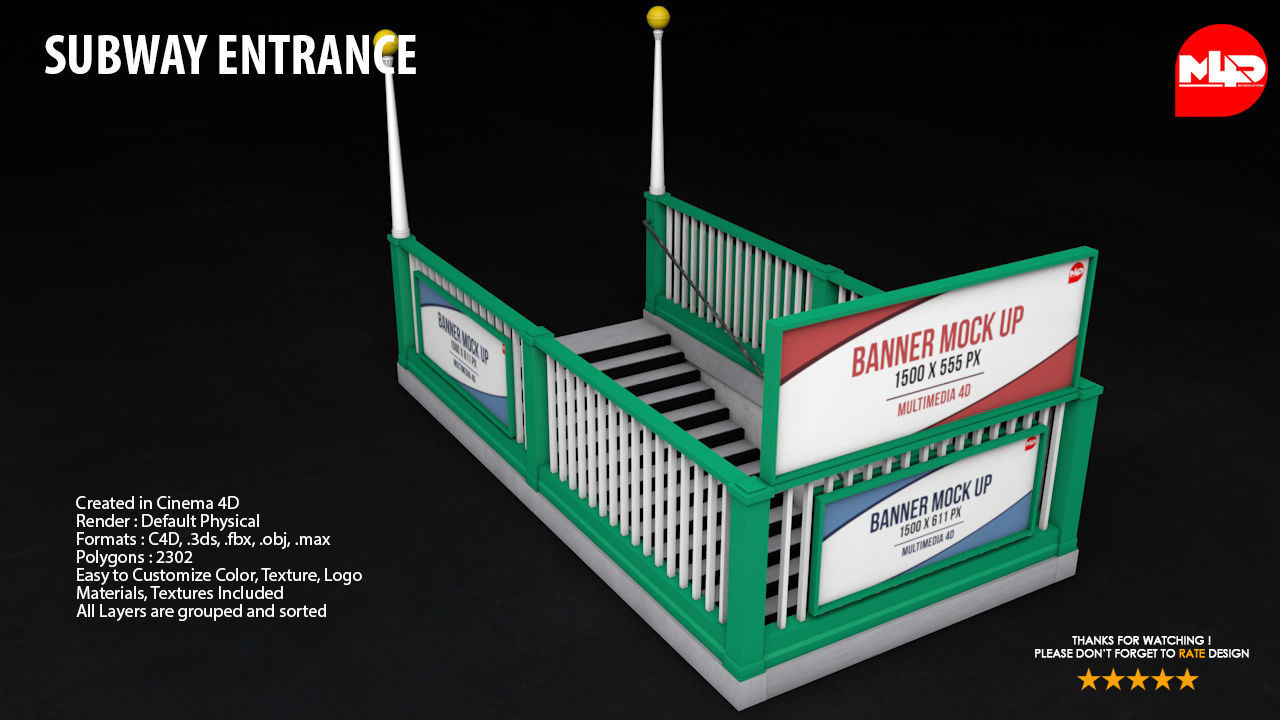Subway Entrance - Street Props 3D model_4