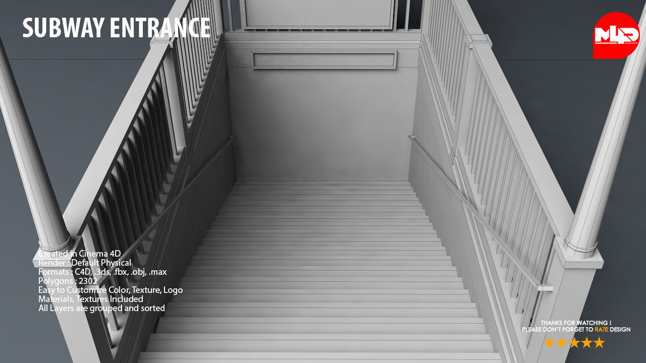 Subway Entrance - Street Props 3D model_7