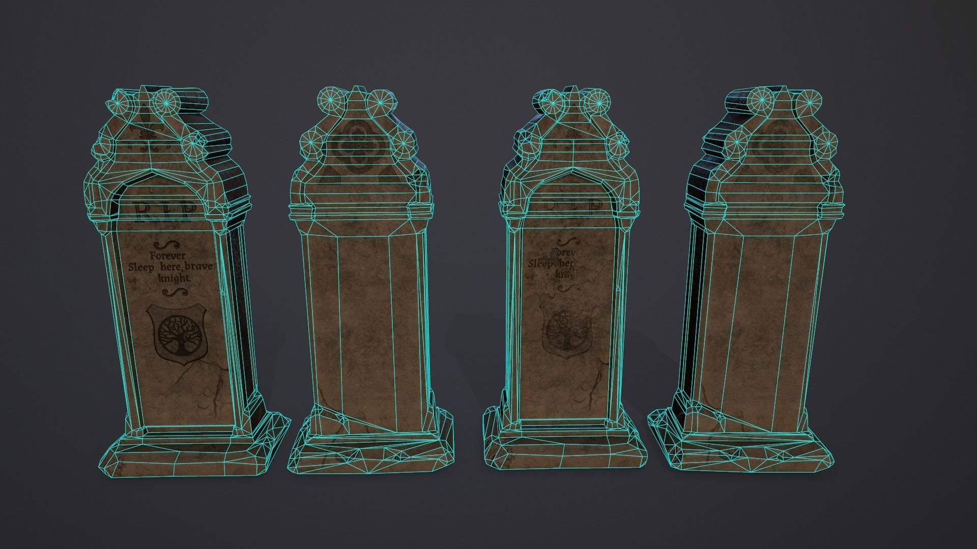 Gravestones Collection 7 models Low-poly 3D model_7