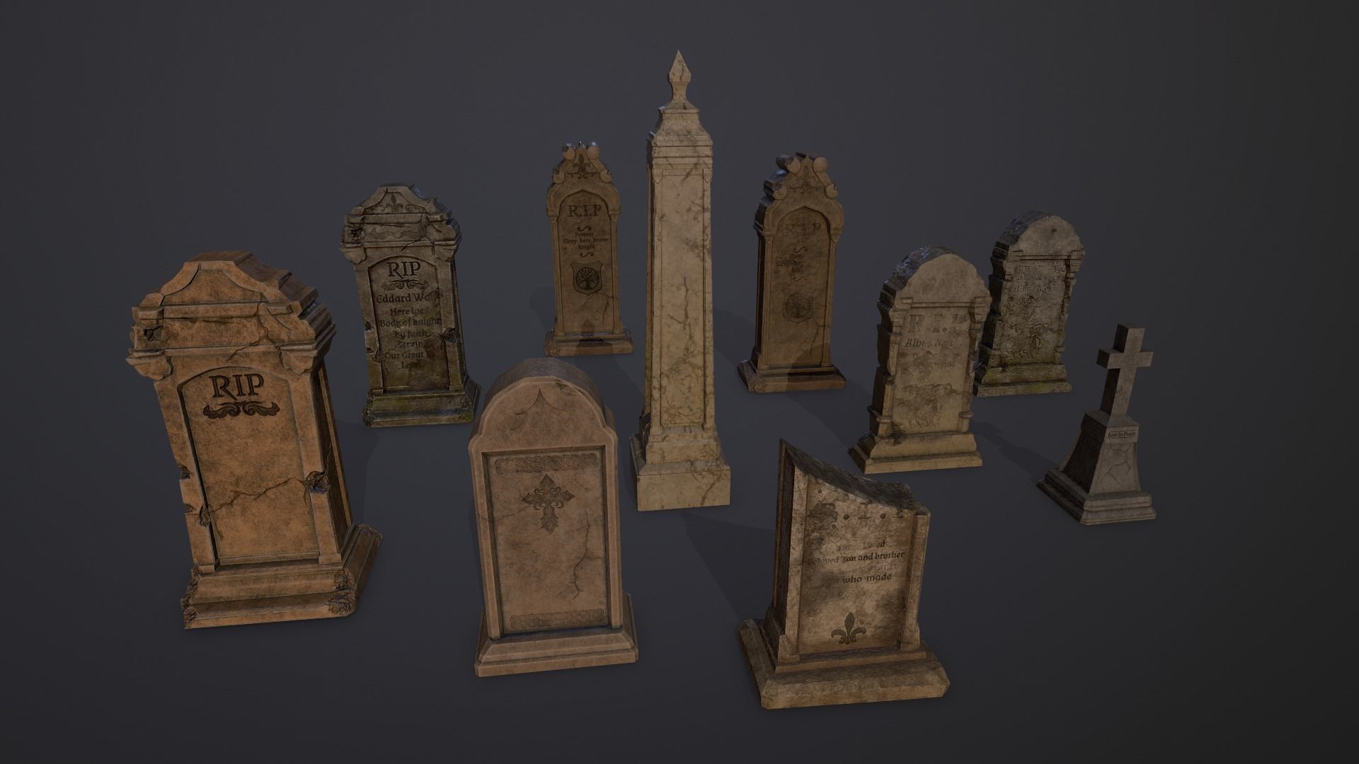 Gravestones Collection 7 models Low-poly 3D model_19
