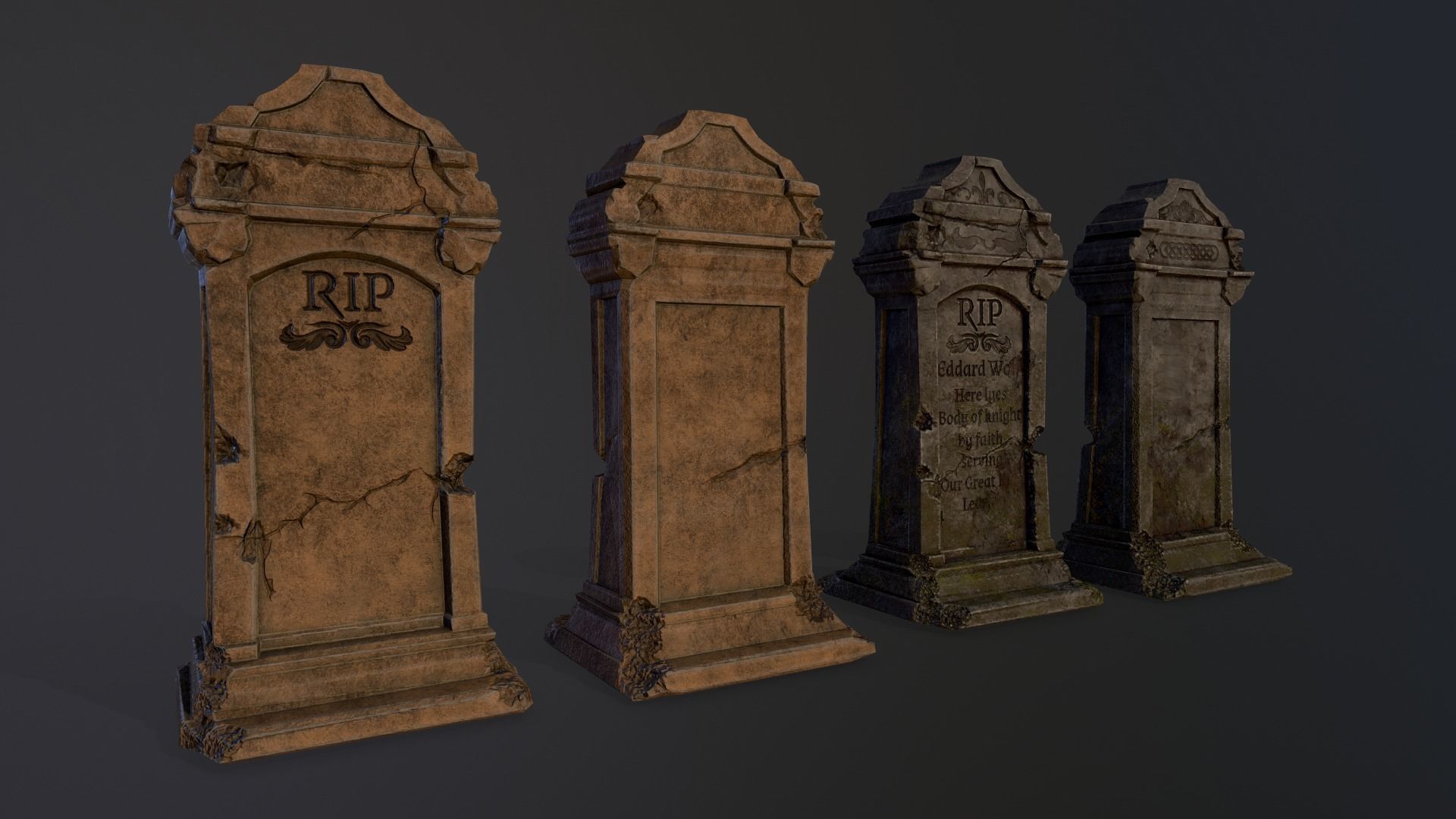 Gravestones Collection 7 models Low-poly 3D model_4