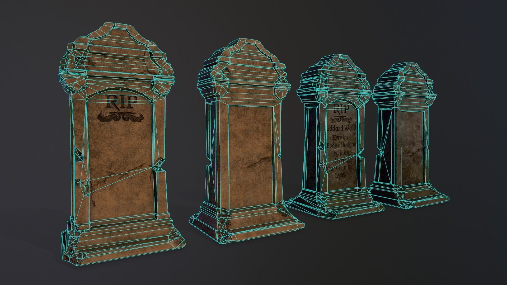 Gravestones Collection 7 models Low-poly 3D model_5