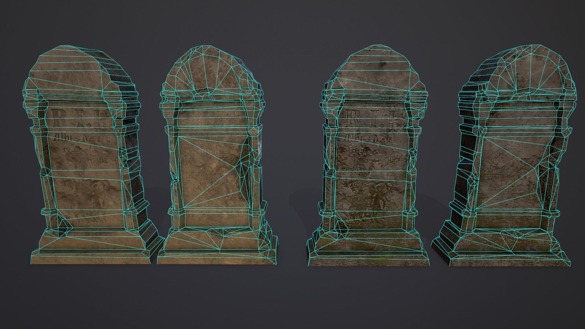 Gravestones Collection 7 models Low-poly 3D model_11