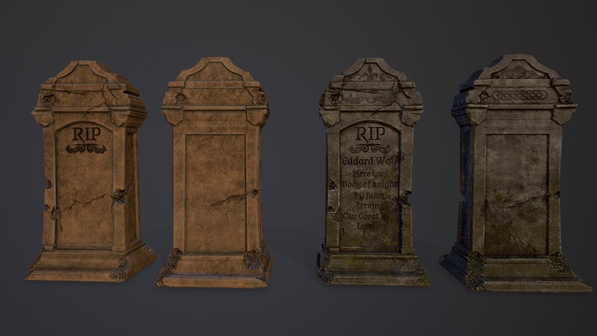 Gravestones Collection 7 models Low-poly 3D model_3