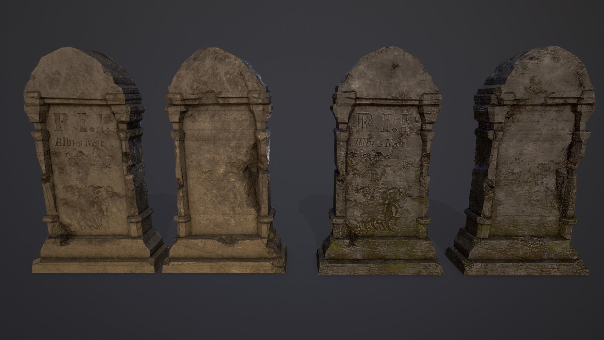 Gravestones Collection 7 models Low-poly 3D model_10