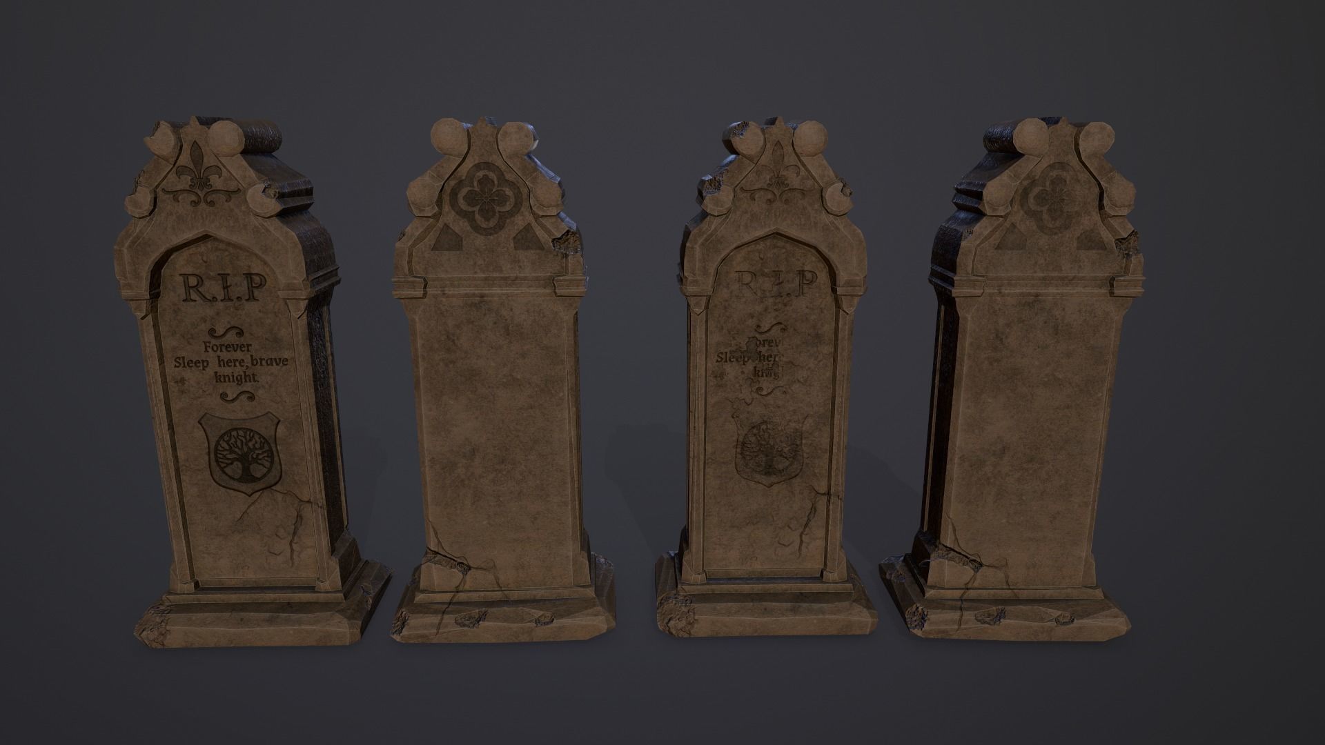 Gravestones Collection 7 models Low-poly 3D model_6