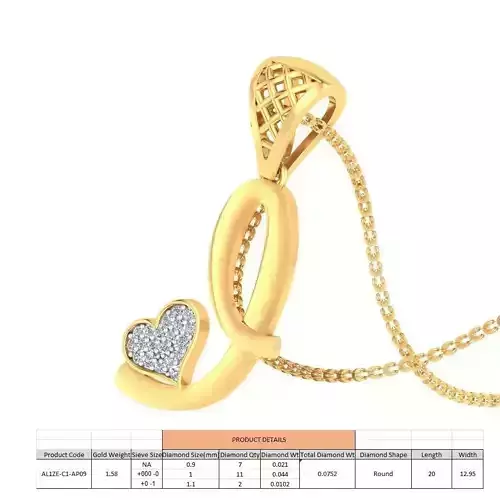 Letter I Script Gold Pendant With Diamonds