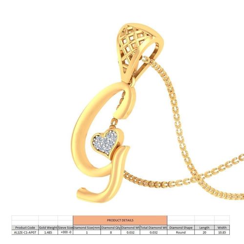 Letter G Script Gold Pendant With Diamonds 3D print model