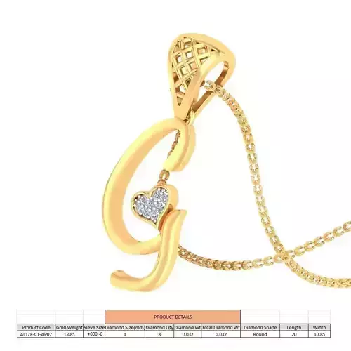 Letter G Script Gold Pendant With Diamonds 3D print model