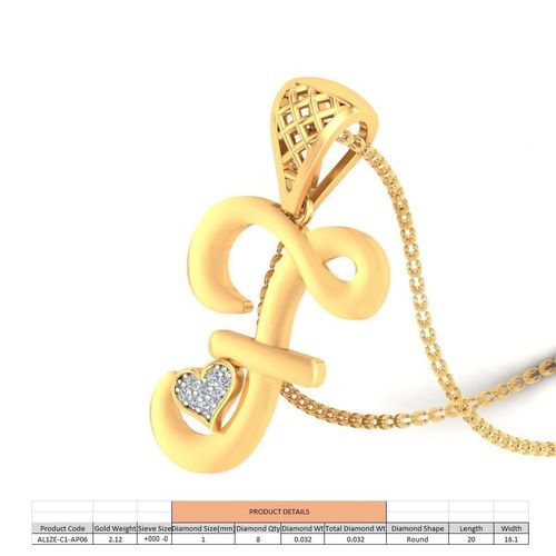 Letter F Script Gold Pendant With Diamonds 3D print model