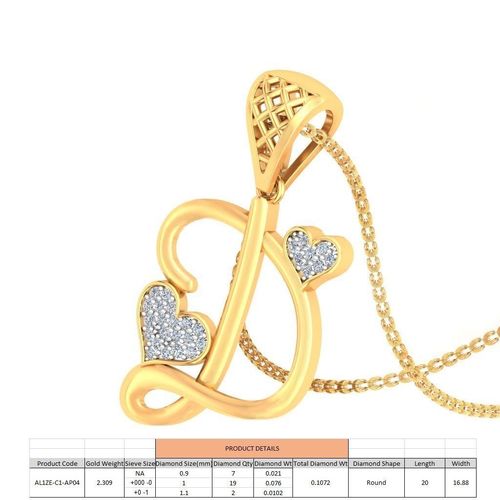 Letter D Script Gold Pendant With Diamonds 3D print model