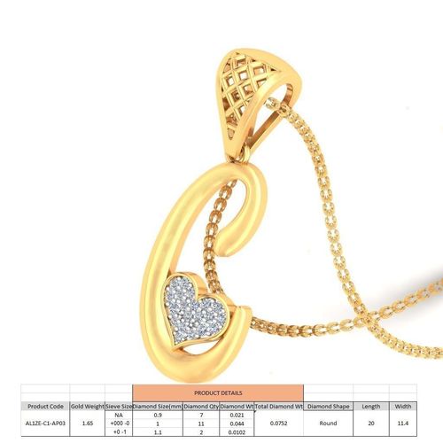 Letter C Script Gold Pendant With Diamonds 3D print model