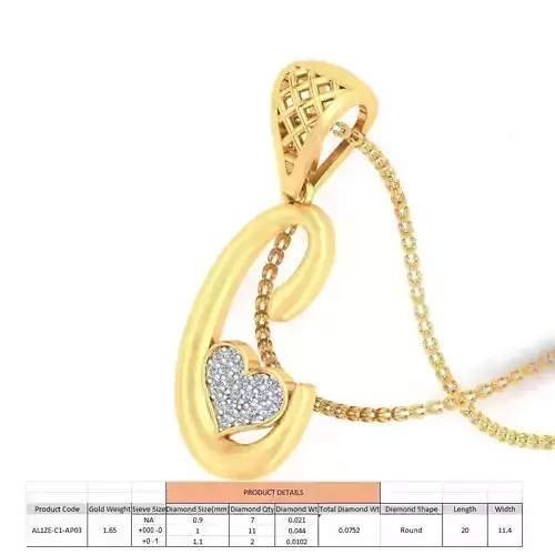 Letter C Script Gold Pendant With Diamonds 3D print model
