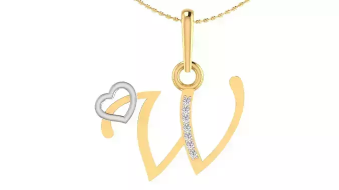 Letter W Script Gold Pendant With Diamonds