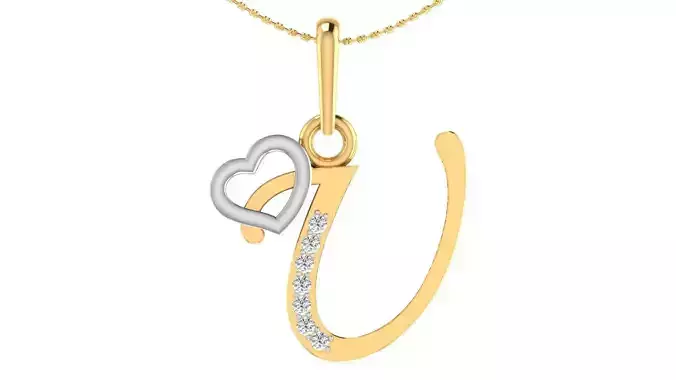 Letter U Script Gold Pendant With Diamonds