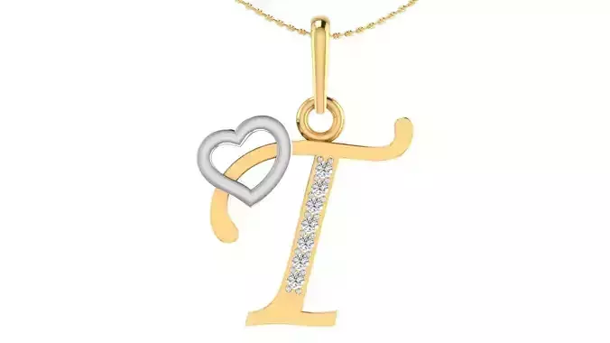 Letter T Script Gold Pendant With Diamonds