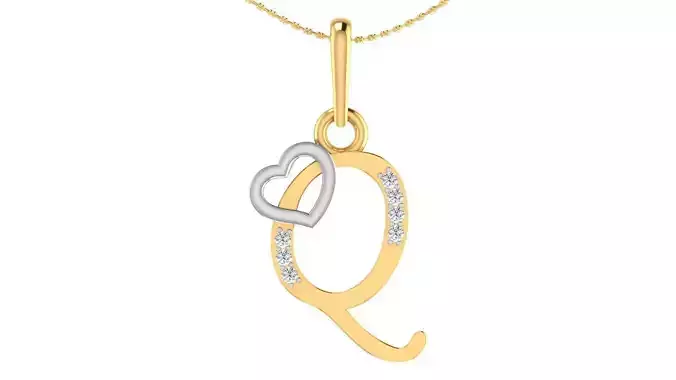 Letter Q Script Gold Pendant With Diamonds