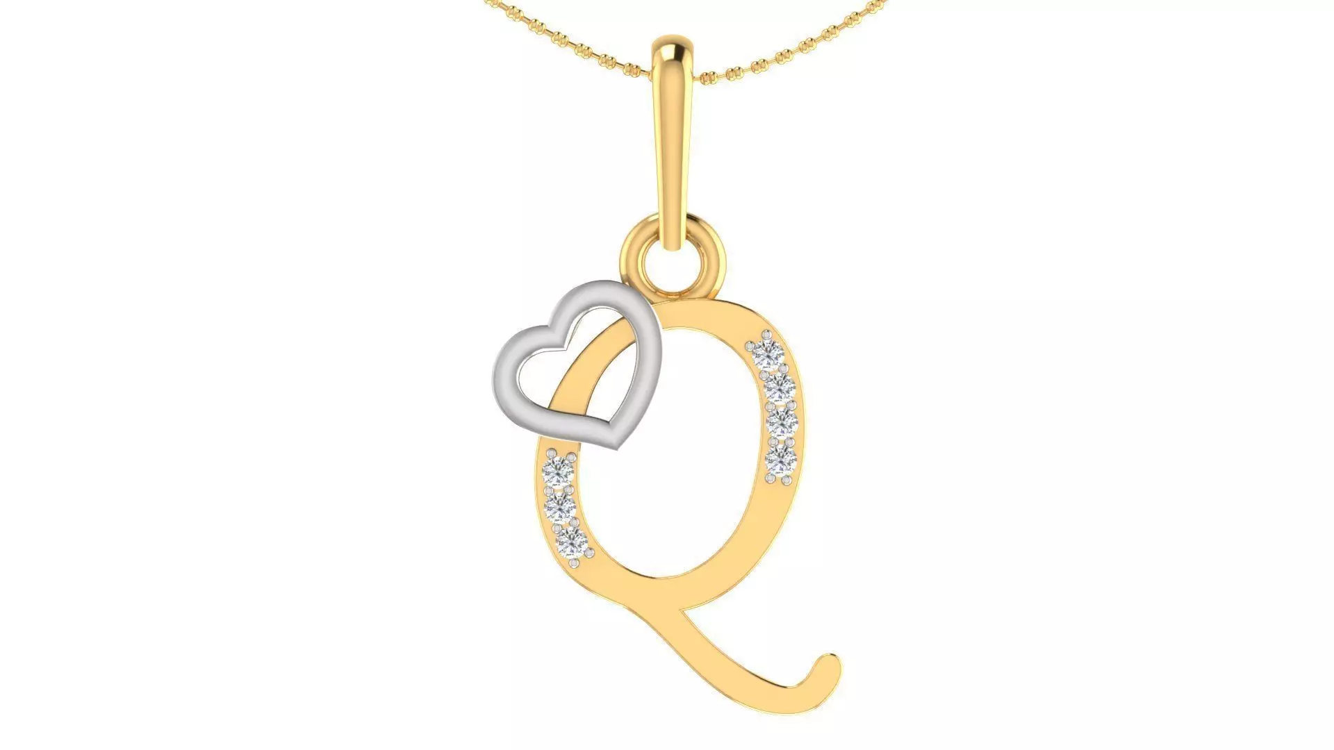 Letter Q Script Gold Pendant With Diamonds 3D print model_0