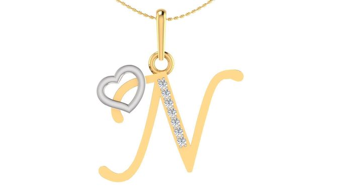 Letter N Script Gold Pendant With Diamonds 3D print model