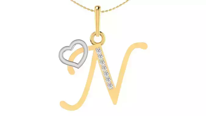Letter N Script Gold Pendant With Diamonds