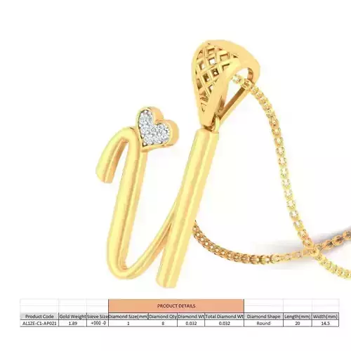 Letter U Script Gold Pendant With Diamonds 1