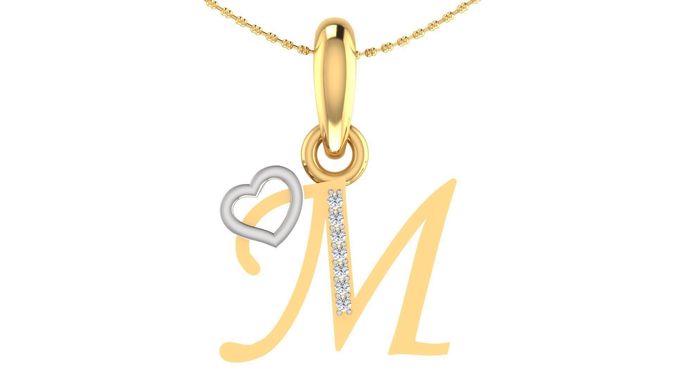 Letter M Script Gold Pendant With Diamonds 3D print model
