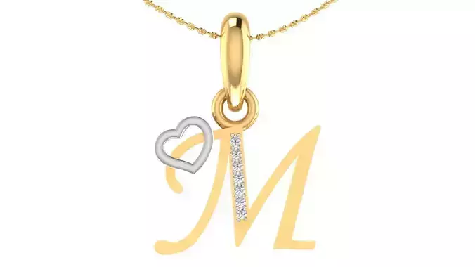 Letter M Script Gold Pendant With Diamonds