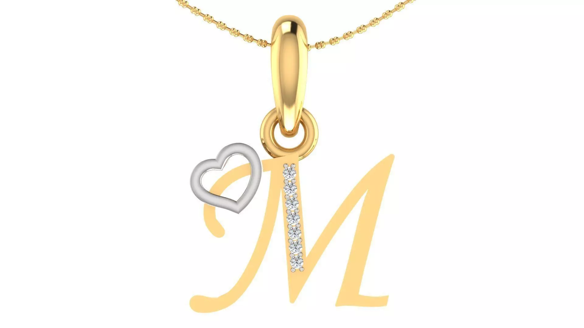 Letter M Script Gold Pendant With Diamonds 3D print model_0