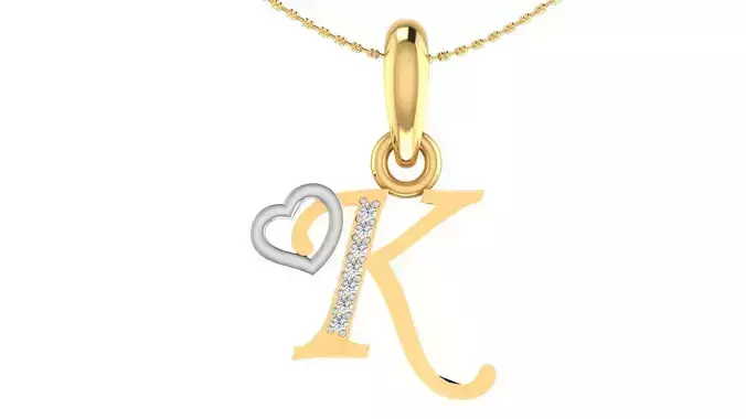 Letter K Script Gold Pendant With Diamonds