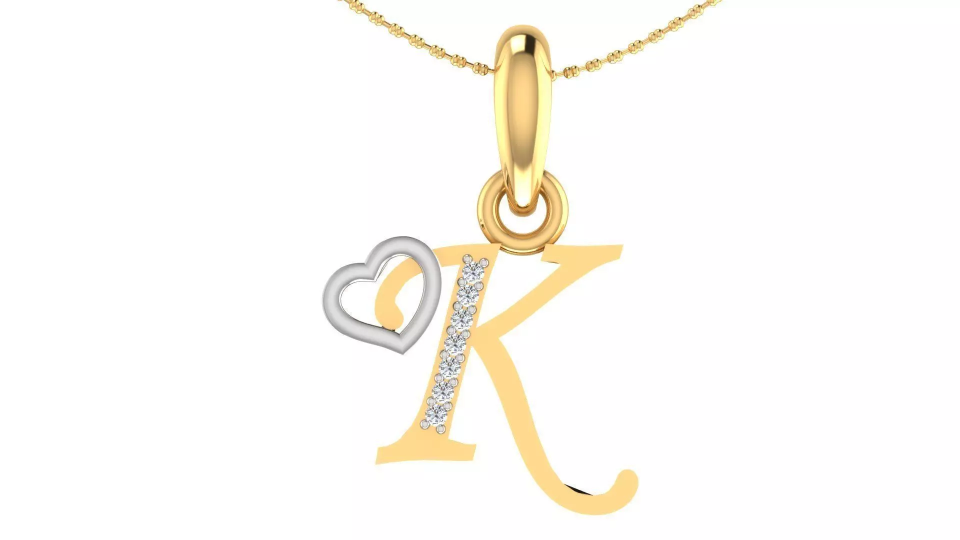 Letter K Script Gold Pendant With Diamonds 3D print model_0