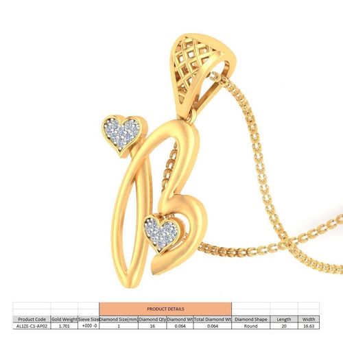 Letter B Script Gold Pendant With Diamonds 3D print model