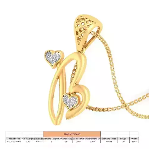 Letter B Script Gold Pendant With Diamonds 3D print model