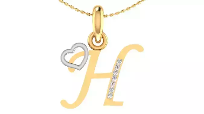 Letter H Script Gold Pendant With Diamonds 1