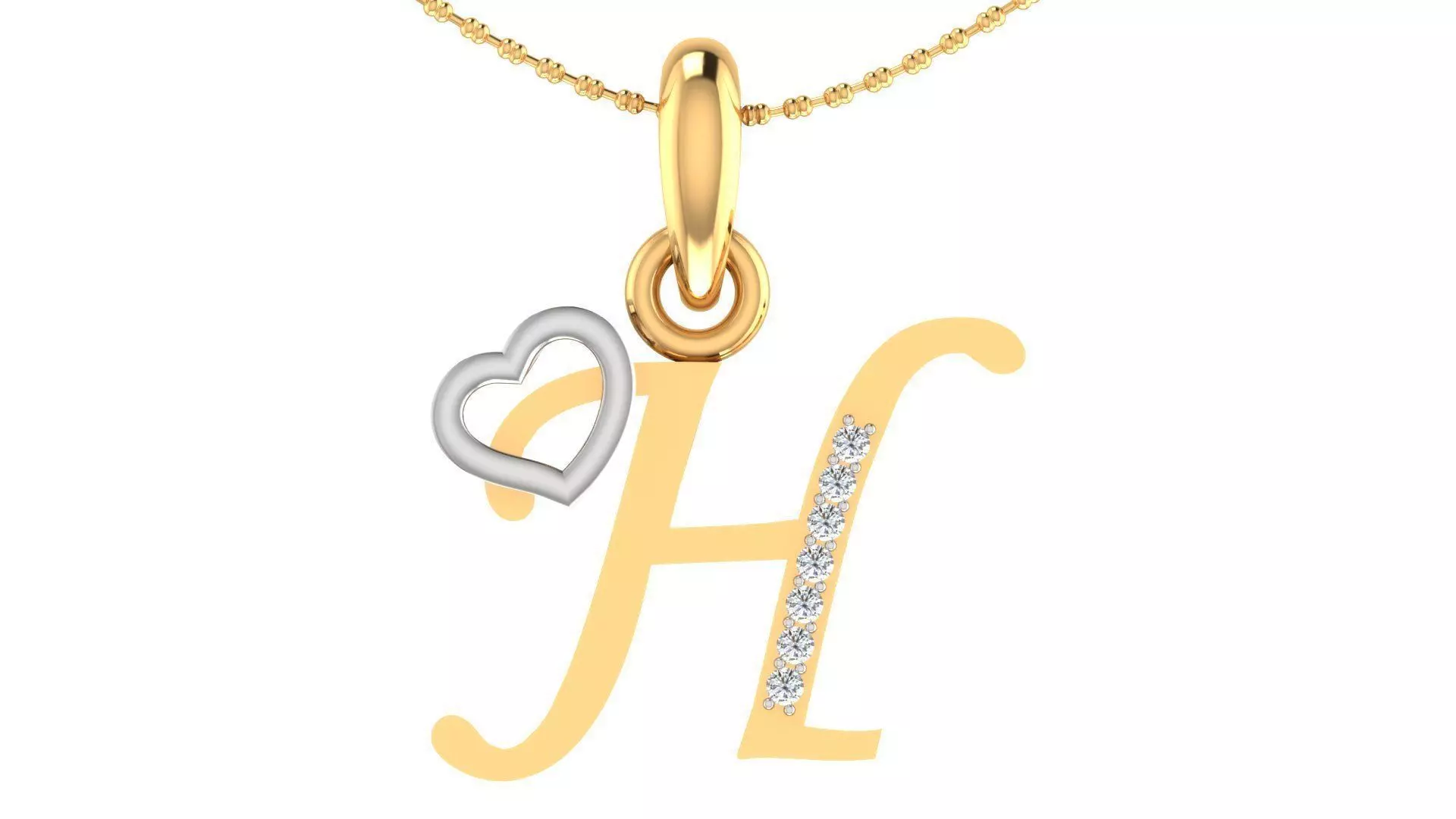Letter H Script Gold Pendant With Diamonds 1 3D print model_0