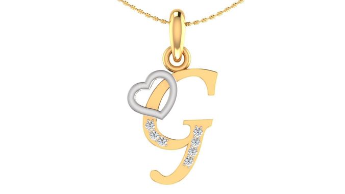 Letter G Script Gold Pendant With Diamonds 1 3D print model
