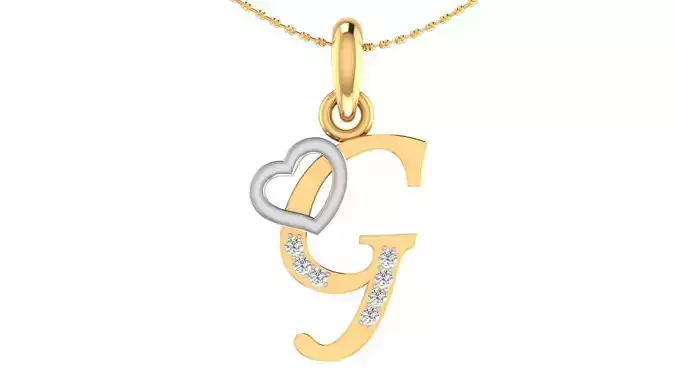 Letter G Script Gold Pendant With Diamonds 1 3D print model