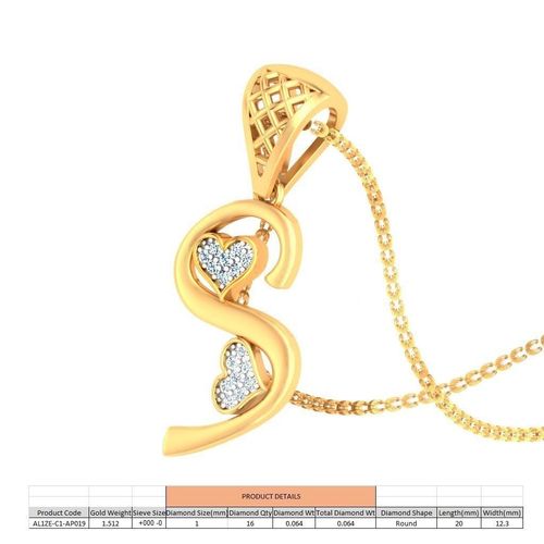 Letter S Script Gold Pendant With Diamonds 3D model 3D printable | CGTrader