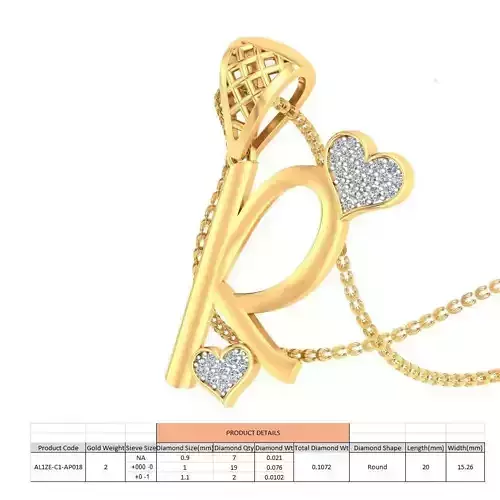 Letter R Script Gold Pendant With Diamonds